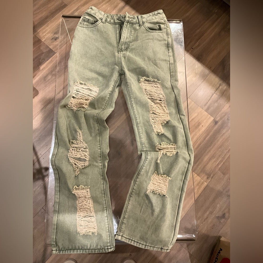 SHEIN Ripped Jeans Olive Tint Size XS